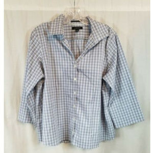 Lands End No Iron Pinpoint Oxford Plaid Top 16P